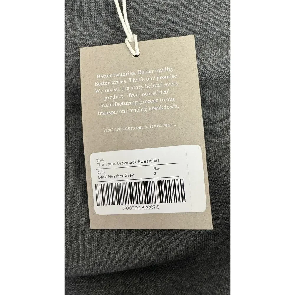 Everlane Track Organic Cotton Crewneck Sweatshirt Pullover Mens Small Grey New